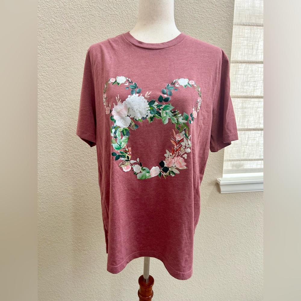 Floral Mickey Heart Graphic Tee - Dusty Rose Large